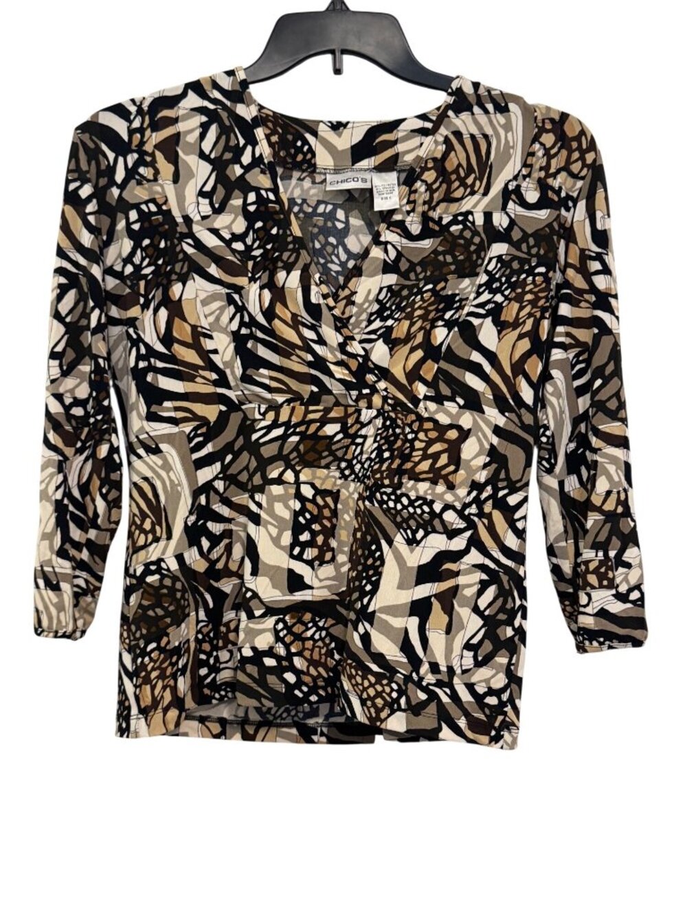Chicos Brown/Black Abstract Print 3/4 Sleeve Stretch Top Size 0